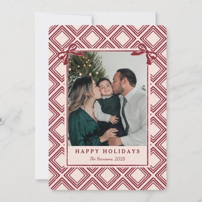 Preppy Burgundy Diamond Pattern Holiday Card (Anverso)