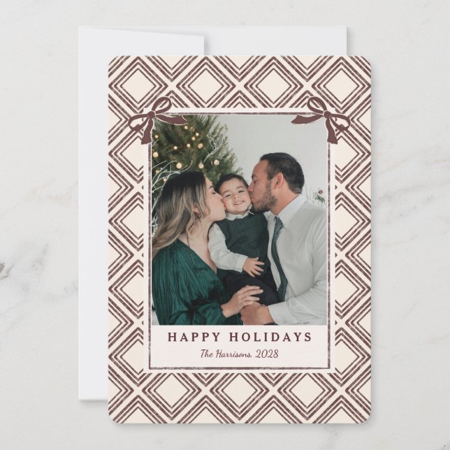 Preppy Chocolate Diamond Pattern Holiday Card (Anverso)