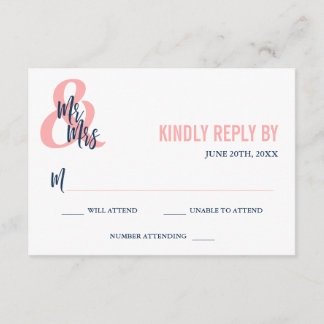 Preppy Coral & Navy Mr. & Mrs Wedding RSVP