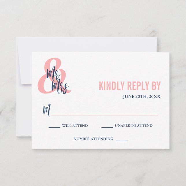 Preppy Coral & Navy Mr. & Mrs Wedding RSVP (Anverso)