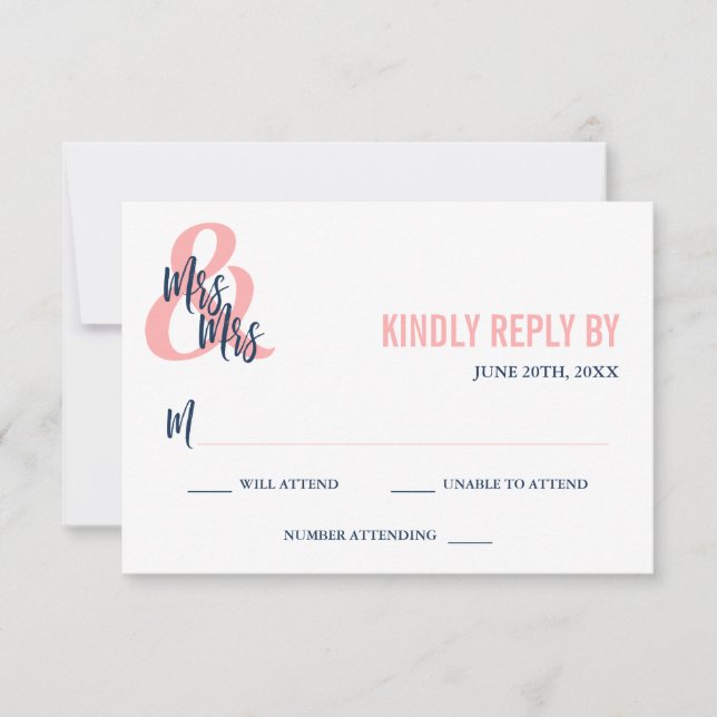 Preppy Coral & Navy Mrs & Mrs Wedding RSVP (Anverso)