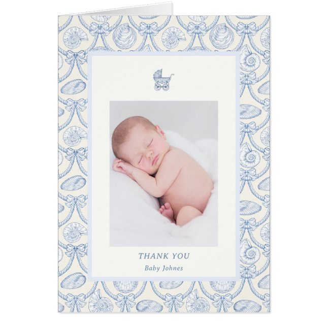 Preppy Couquette Coastal Baby Thank You Card (Frente)