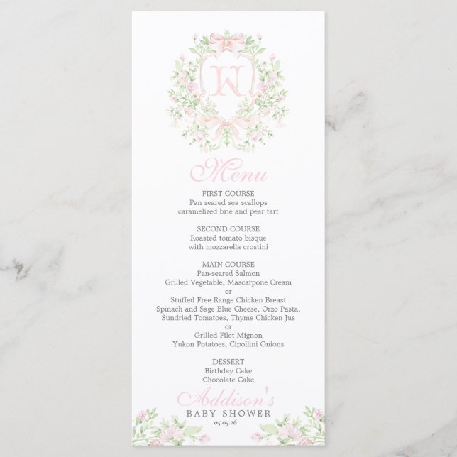 Preppy Crest Baby Shower Menu (Anverso)