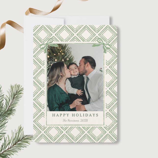 Preppy Green Diamond Pattern Holiday Card (Subido por el creador)
