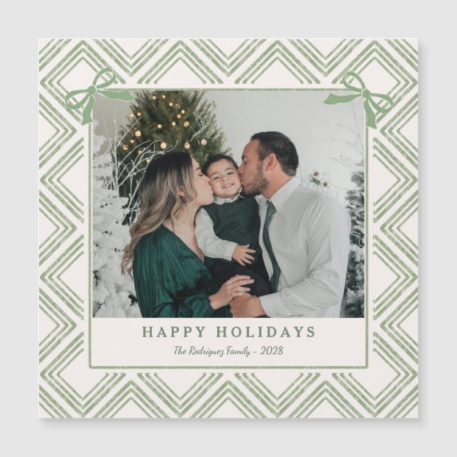 Preppy Green Diamond Pattern Holiday Magnetic Card (Anverso)