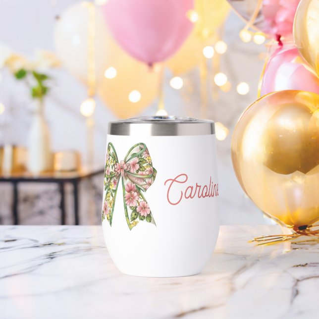 Preppy Pink and Green Floral Bow Personalized (Despedida de soltero (girado))