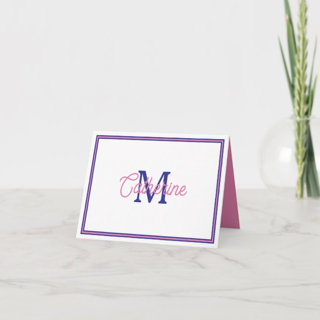 Preppy Pink and Navy Blue Simple Monogram (Anverso)