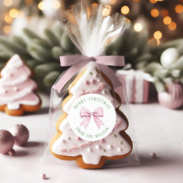 Preppy Pink Gingham Bow Classic Round Pegatina