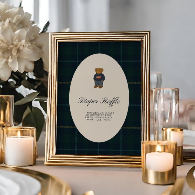 Preppy Polo Teddy Bear Diaper Raffle Sign (Subido por el creador)