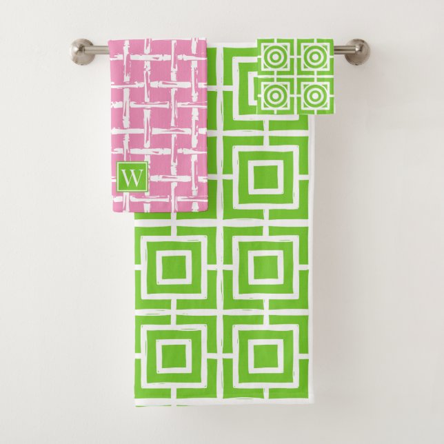 Preppy Square Lattice - Pink & Lime Green Monogram (In situ)