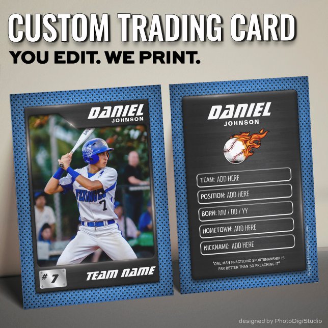 Presentación Béisbol Tarjeta de Comercio Blue Silver Béisbol Ju (Custom Baseball Trading Card, Blue Graphite Player Card)