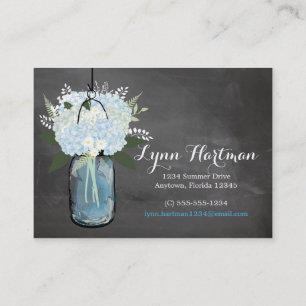 Presentación Blue Hydrangea Mason Jar Chalkboard   Tarjeta de p