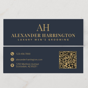 Presentación Elegante Código Qr Azul Dorado Tarjeta De Barbería