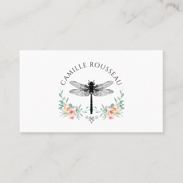 Presentación Elegante tarjeta de llamadas florales de libélula (Anverso)
