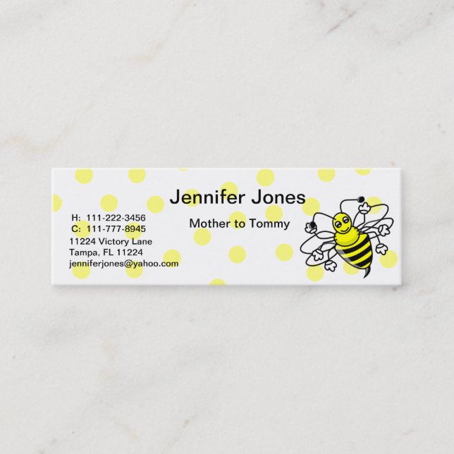 Presentación Manosee la tarjeta de visita de la abeja (Anverso)