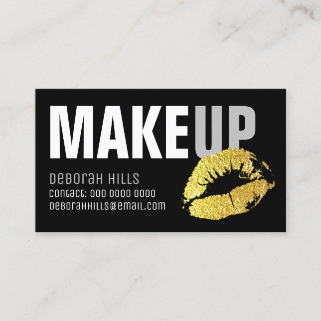 Presentación maquillaje labios dorados tarjeta de contacto / ma (Anverso)
