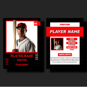 Presentación Perfil de jugador de tarjeta de béisbol roja perso