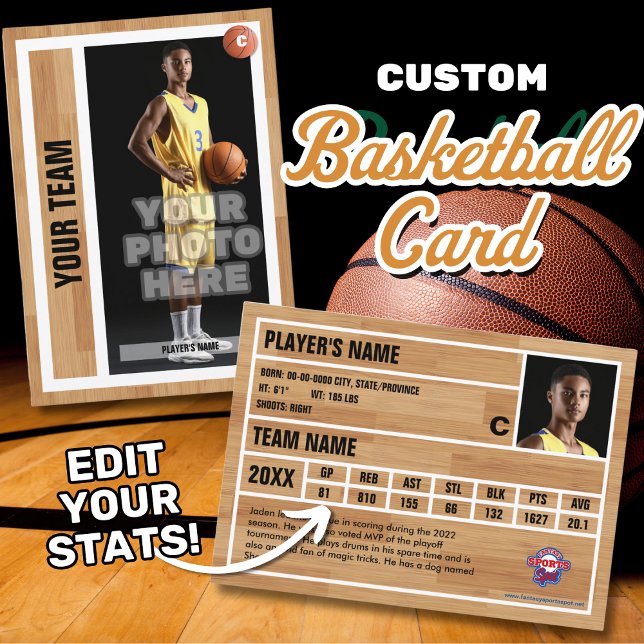 Presentación Recuerdos de la tarjeta de compraventa del jugador (Edit your personal basketball stats to customize your own basketball trading card.)
