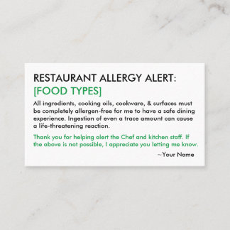 Presentación Restaurante y tarjeta de ICE para Alergia de Comid