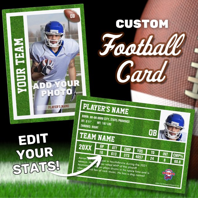 Presentación Souvenir de la tarjeta de comercio de Quarterback  (Edit your personal player stats to customize your own football trading card.)