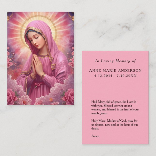 Presentación Tarjeta conmemorativa de la Virgen María rosa (Anverso / Reverso)