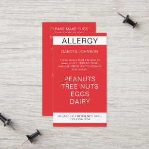 Presentación Tarjeta de alerta de alérgicos para comida de rest