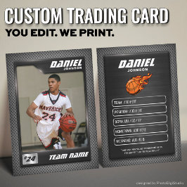 Presentación Tarjeta de baloncesto personalizada, grafito negro
