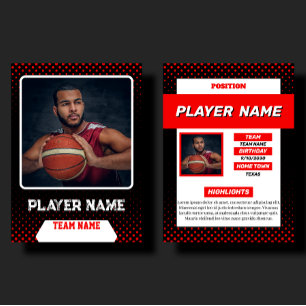 Presentación Tarjeta de baloncesto roja personalizada con perfi