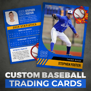 Presentación Tarjeta de béisbol azul con foto y estadísticas