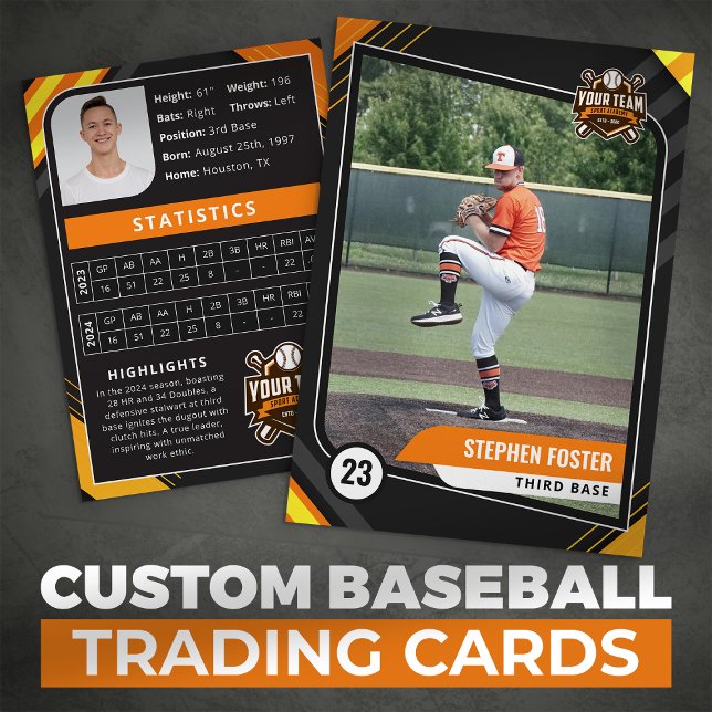 Presentación Tarjeta de béisbol coleccionable naranja y negra (Subido por el creador)