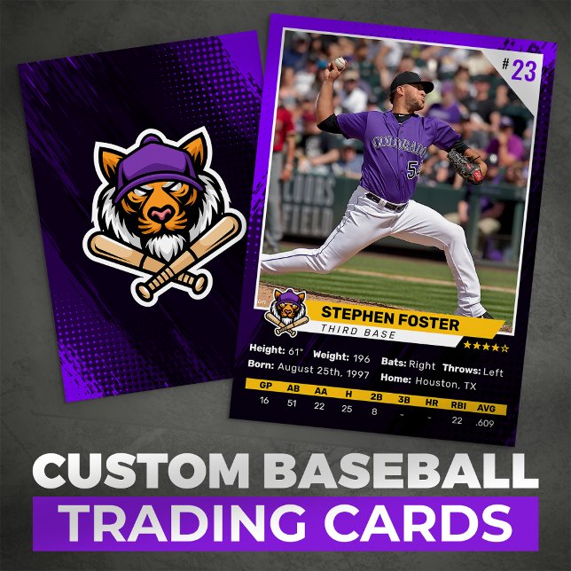 Presentación Tarjeta de béisbol morada con foto y logo de béisb (Subido por el creador)