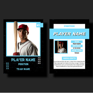 Presentación Tarjeta de béisbol personalizada azul Perfil del j