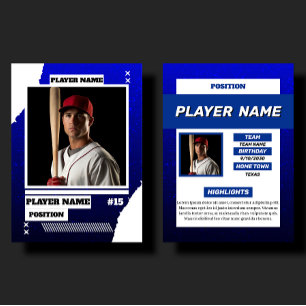 Presentación Tarjeta de béisbol personalizada azul Perfil del j