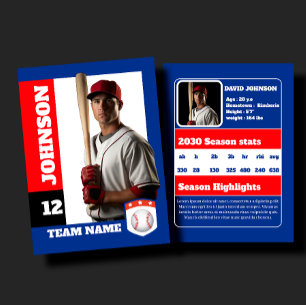 Presentación Tarjeta de béisbol personalizada azul Perfil del j