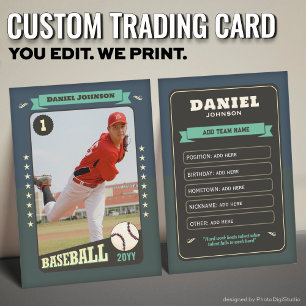 Presentación Tarjeta de béisbol personalizada, jugador retro az