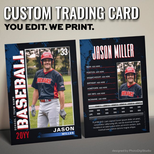 Presentación Tarjeta de béisbol PRO con tarjeta de intercambio  (Custom Baseball Trading Card PRO Player Stats Card)