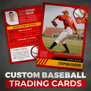 Presentación Tarjeta de béisbol roja con foto y estadísticas