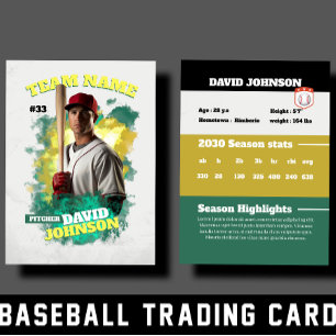 Presentación Tarjeta de béisbol verde personalizada con perfil 