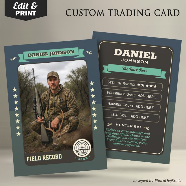Presentación Tarjeta de Colección Personalizada para Cazadores, (Custom Hunter Trading Card, Hunting Gifts Hunter Card)