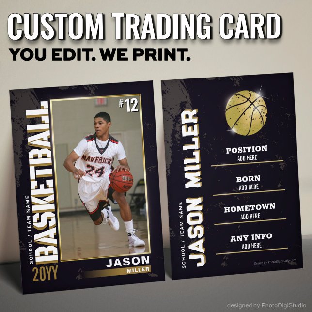 Presentación Tarjeta de compraventa de baloncesto, tarjeta de j (Custom Basketball Trading Card, Baller Gold Player Calling Card)