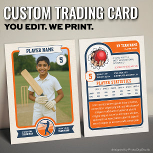 Presentación Tarjeta de cricket personalizada, jugador naranja