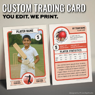 Presentación Tarjeta de cricket personalizada, jugador rojo vin
