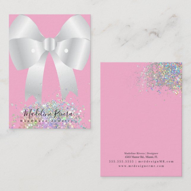 Presentación Tarjeta de exhibición de aretes con lazo rosa (Anverso / Reverso)