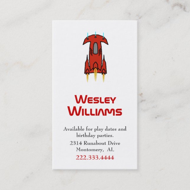 Presentación Tarjeta de fecha de juego de barco espacial rojo d (Anverso)