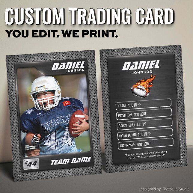 Presentación Tarjeta de fútbol personalizada, Black Graphite Sp (Custom Football Trading Card, Black Graphite Player Card)