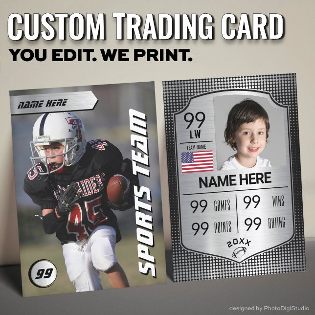 Presentación Tarjeta de fútbol personalizada, jugador de escudo (Custom Football Trading Card, Silver Shield Player Card)