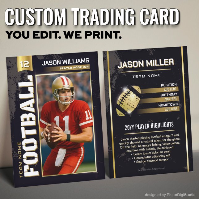 Presentación Tarjeta de fútbol personalizada, jugador de poder  (Custom Football Trading Card, Gold Power Player Card)