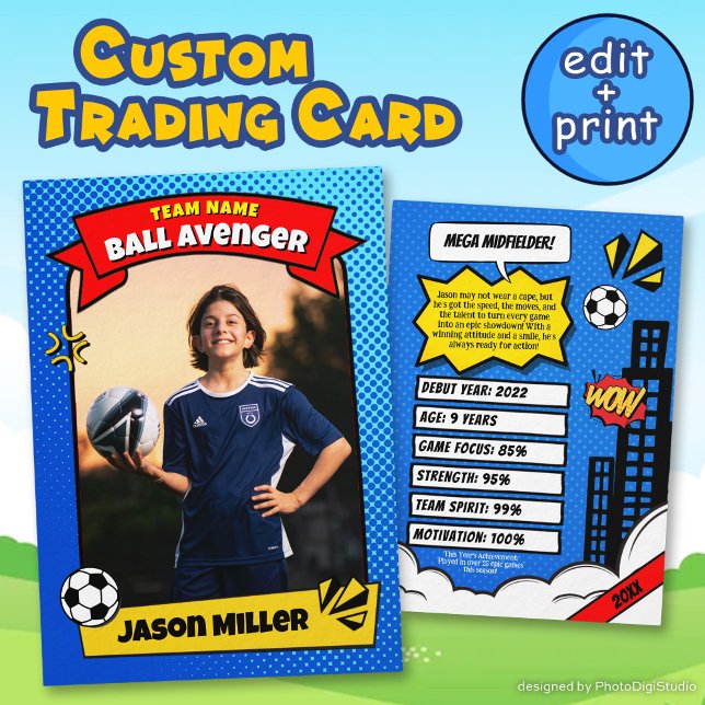 Presentación Tarjeta de fútbol personalizada, tarjeta de cómic  (Custom Soccer Trading Card, Comic Soccer Card)