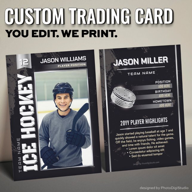 Presentación Tarjeta de Hockey Personalizada, Jugador de Poder  (Custom Hockey Trading Card, Silver Power Player Card)