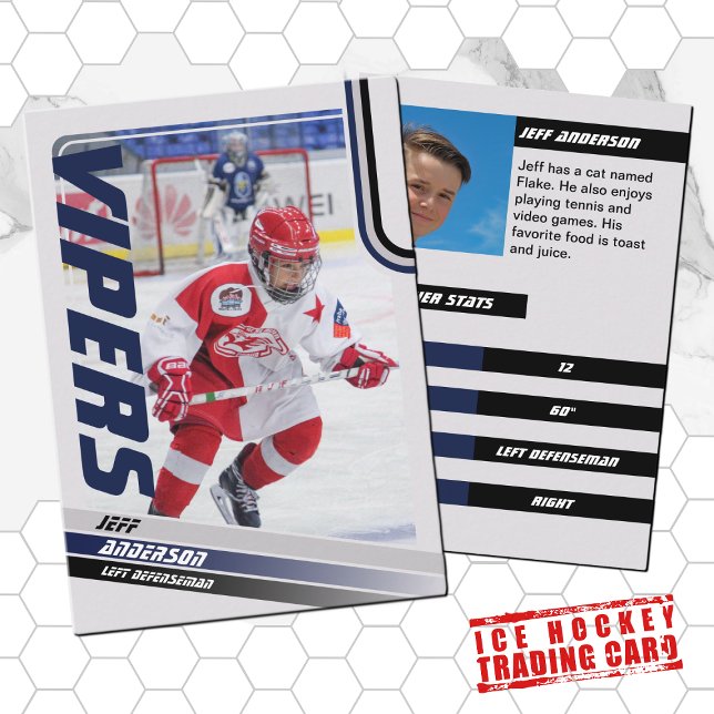 Presentación Tarjeta de hockey sobre hielo azul (Unleash your creativity with our blue and black customizable ice hockey trading card )
